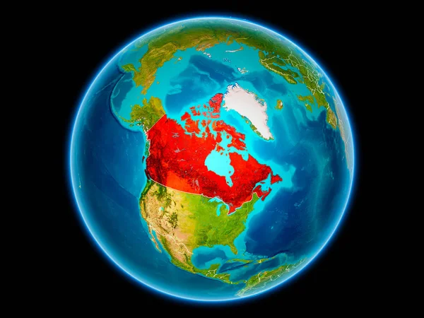Canada in red with visible country borders from space. 3D illustration. Elements of this image furnished by NASA.