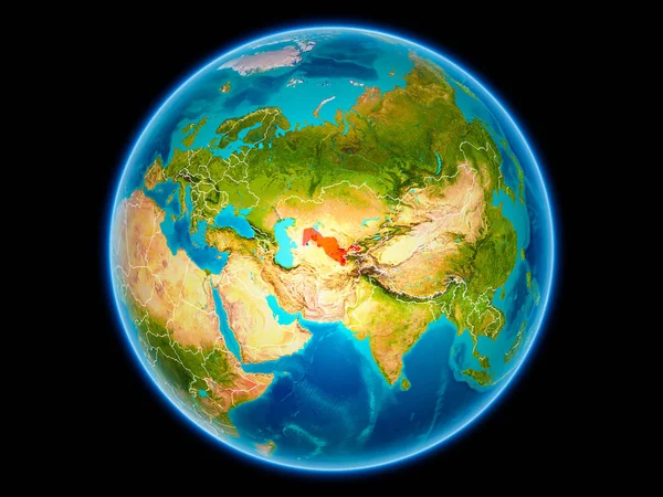 Oezbekistan Rood Met Zichtbare Landsgrenzen Vanuit Ruimte Illustratie Elementen Van — Stockfoto