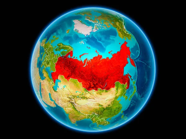 Russia in red with visible country borders from space. 3D illustration. Elements of this image furnished by NASA.