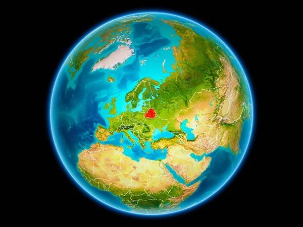 Bělorusko Červené Barvě Hranice Viditelné Země Vesmíru Obrázek Prvky Tohoto — Stock fotografie