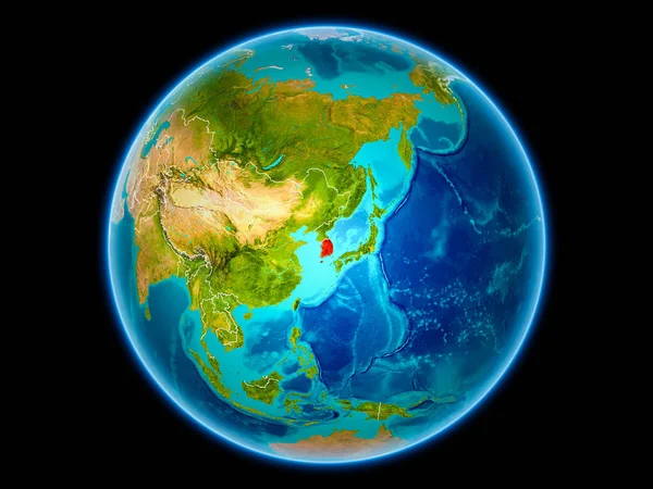Coreia Sul Vermelho Com Fronteiras Visíveis País Partir Espaço Ilustração — Fotografia de Stock