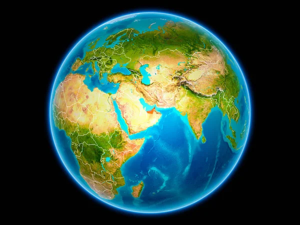 Объединенные Арабские Эмираты Красном Видимыми Границами Страны Космоса Иллюстрация Элементы — стоковое фото