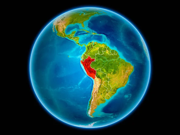 Peru Rött Med Synliga Landsgränser Från Rymden Illustration Delar Denna — Stockfoto