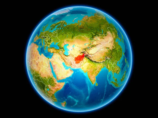 빨간색 공간에서 보이는 국경으로 아프가니스탄 그림입니다 Nasa에서 하는이 이미지의 — 스톡 사진
