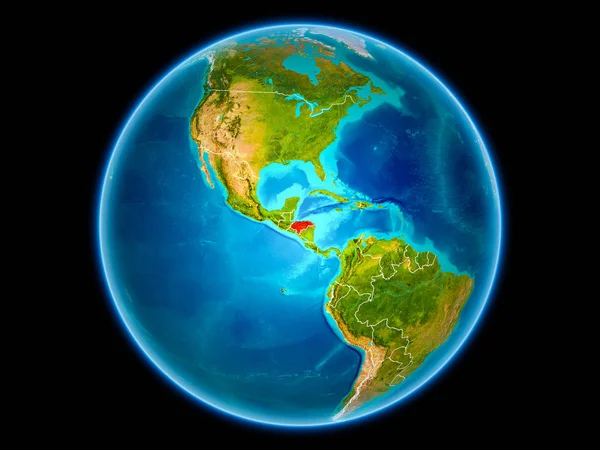 洪都拉斯在红色与可看见的国家边界从空间 Nasa 提供的这个图像的元素 — 图库照片