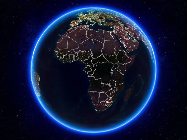 Конго Выделяется Красным Цветом Планете Земля Ночью Видимыми Границами Городскими — стоковое фото