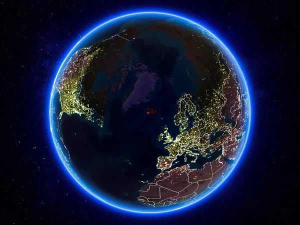 Islandia Destacó Rojo Planeta Tierra Por Noche Con Fronteras Visibles —  Fotos de Stock