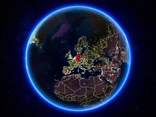 Alemania Destacó Rojo Planeta Tierra Por Noche Con Fronteras Visibles — Foto de Stock