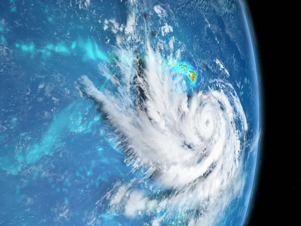 Kasırga Lane Ağustos 2018 yılında Hawaii yaklaşıyor. 3D çizim. Nasa tarafından döşenmiş bu görüntü unsurları.
