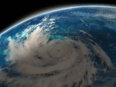 Hawaii yakınındaki kasırga Lane. 3D çizim. Nasa tarafından döşenmiş bu görüntü unsurları.