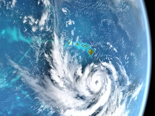 飓风车道接近夏威夷在2018年8月 卫星视图 Nasa 提供的这个图像的元素 — 图库照片
