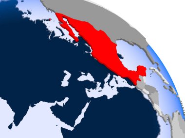 Kırmızı şeffaf okyanuslar ile dünya üzerinde vurgulanan Meksika Illustration. 3D çizim.