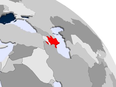 Kırmızı şeffaf okyanuslar ile dünya üzerinde vurgulanan Azerbaycan Illustration. 3D çizim.