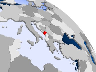 Kırmızı şeffaf okyanuslar ile dünya üzerinde vurgulanan Karadağ Illustration. 3D çizim.