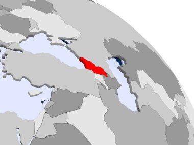 Gürcistan illüstrasyon kırmızı şeffaf okyanuslar ile dünya üzerinde vurgulanır. 3D çizim.