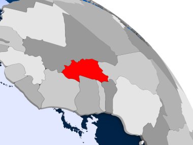 Burkina Faso kırmızı şeffaf okyanuslar ile dünya üzerinde vurgulanan Illustration. 3D çizim.