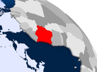 Fildişi Sahili kırmızı şeffaf okyanuslar ile dünya üzerinde vurgulanan Illustration. 3D çizim.