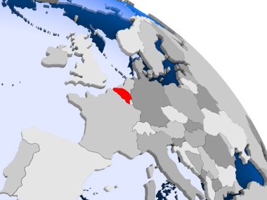 Kırmızı şeffaf okyanuslar ile dünya üzerinde vurgulanan Belçika Illustration. 3D çizim.
