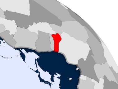 Kırmızı şeffaf okyanuslar ile dünya üzerinde vurgulanan Benin Illustration. 3D çizim.