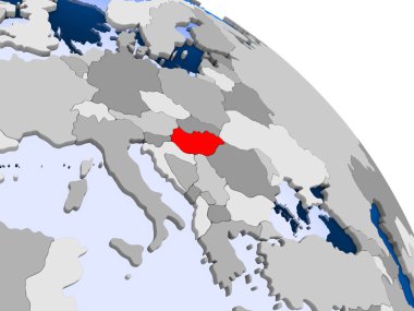 Kırmızı şeffaf okyanuslar ile dünya üzerinde vurgulanan Macaristan Illustration. 3D çizim.