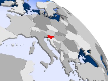 Kırmızı şeffaf okyanuslar ile dünya üzerinde vurgulanan Slovenya Illustration. 3D çizim.