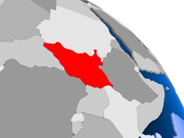 Güney Sudan kırmızı şeffaf okyanuslar ile dünya üzerinde vurgulanan Illustration. 3D çizim.