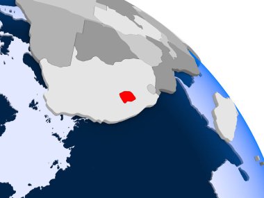 Kırmızı şeffaf okyanuslar ile dünya üzerinde vurgulanan Lesotho Illustration. 3D çizim.