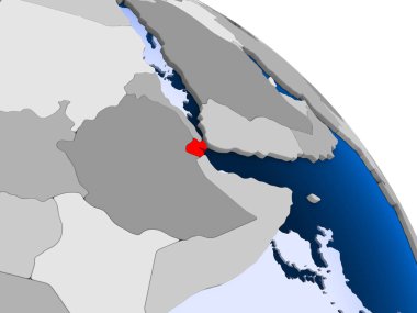 Kırmızı şeffaf okyanuslar ile dünya üzerinde vurgulanan Cibuti Illustration. 3D çizim.