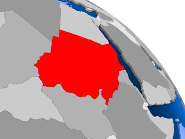 Kırmızı şeffaf okyanuslar ile dünya üzerinde vurgulanan Sudan Illustration. 3D çizim.