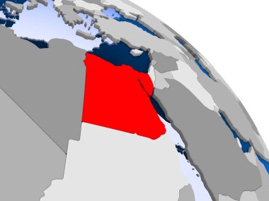 Kırmızı şeffaf okyanuslar ile dünya üzerinde vurgulanan Mısır Illustration. 3D çizim.
