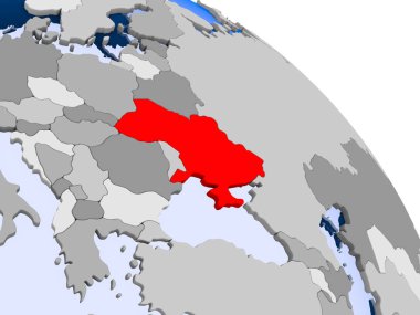 Kırmızı şeffaf okyanuslar ile dünya üzerinde vurgulanan Ukrayna Illustration. 3D çizim.