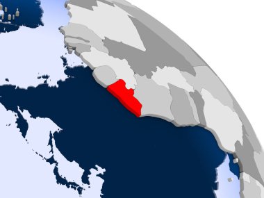 Kırmızı şeffaf okyanuslar ile dünya üzerinde vurgulanan Liberya Illustration. 3D çizim.