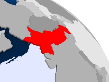 Kırmızı şeffaf okyanuslar ile dünya üzerinde vurgulanan Pakistan Illustration. 3D çizim.