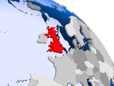 İngiltere kırmızı şeffaf okyanuslar ile dünya üzerinde vurgulanan Illustration. 3D çizim.