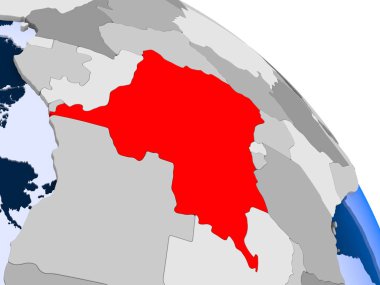 Kırmızı şeffaf okyanuslar ile dünya üzerinde vurgulanan Kongo Demokratik Cumhuriyeti Illustration. 3D çizim.