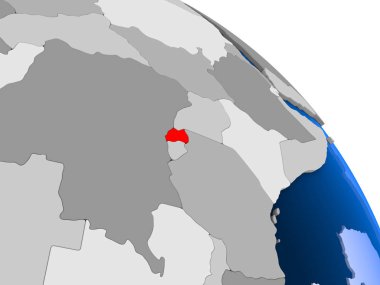 Kırmızı şeffaf okyanuslar ile dünya üzerinde vurgulanan Ruanda Illustration. 3D çizim.