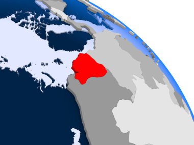 İllüstrasyon kırmızı şeffaf okyanuslar ile dünya üzerinde vurgulanan Ekvador. 3D çizim.