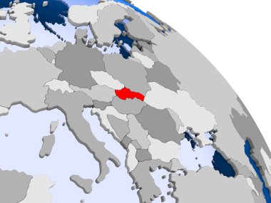 Kırmızı şeffaf okyanuslar ile dünya üzerinde vurgulanan Slovakya Illustration. 3D çizim.
