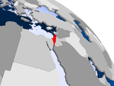 Kırmızı şeffaf okyanuslar ile dünya üzerinde vurgulanan İsrail Illustration. 3D çizim.