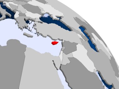 Kırmızı şeffaf okyanuslar ile dünya üzerinde vurgulanan Kıbrıs Illustration. 3D çizim.