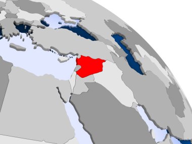 Kırmızı şeffaf okyanuslar ile dünya üzerinde vurgulanan Suriye Illustration. 3D çizim.
