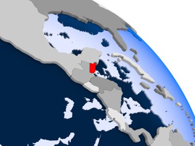 Kırmızı şeffaf okyanuslar ile dünya üzerinde vurgulanan Belize Illustration. 3D çizim.