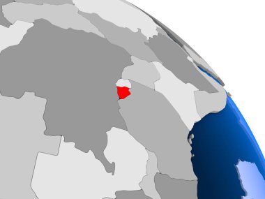 Kırmızı şeffaf okyanuslar ile dünya üzerinde vurgulanan Burundi Illustration. 3D çizim.