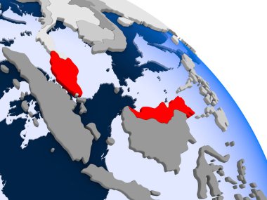 Malezya red Globe şeffaf okyanuslar ile vurgulanmış Illustration. 3D çizim.