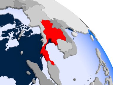 Tayland kırmızı şeffaf okyanuslar ile dünya üzerinde vurgulanan Illustration. 3D çizim.