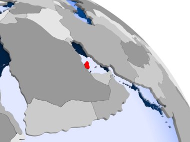 İllüstrasyon kırmızı şeffaf okyanuslar ile dünya üzerinde vurgulanan katar. 3D çizim.