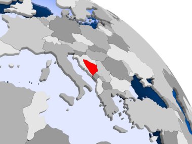 Bosna-Hersek kırmızı şeffaf okyanuslar ile dünya üzerinde vurgulanan Illustration. 3D çizim.