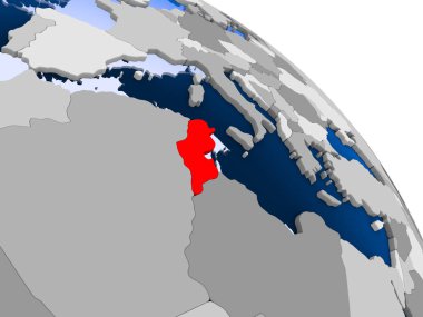 Kırmızı şeffaf okyanuslar ile dünya üzerinde vurgulanan Tunus Illustration. 3D çizim.