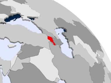 İllüstrasyon, Ermenistan'ın kırmızı şeffaf okyanuslar ile dünya üzerinde vurgulanır. 3D çizim.