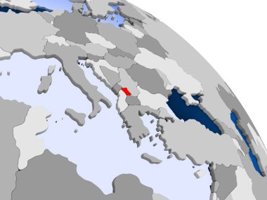 Kırmızı şeffaf okyanuslar ile dünya üzerinde vurgulanan Kosova Illustration. 3D çizim.